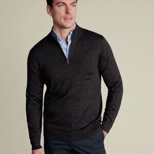 Pronto Uomo Charcoal Gray Half Zip Merino Extra Fine Wool Ribbed Knit Sweater Me